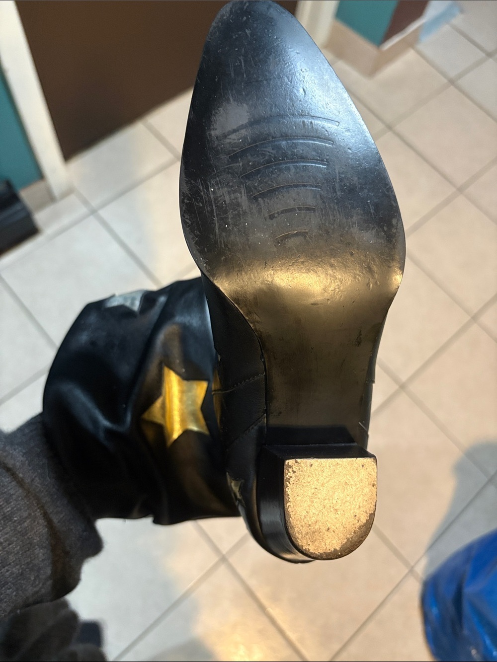 Naughty Monkey Metallic Stars Ruched Leather Cowboy Boots Sz 6 - Picture 8 of 8